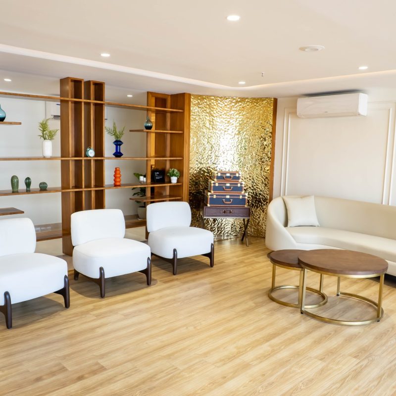 Elegant double hotel room at Trunk & Trolley Hotel in Nanakramguda